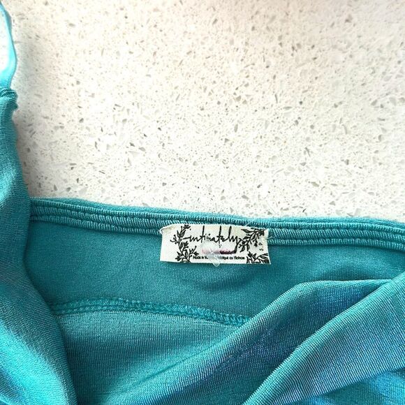 NWOT Free People Bodysuit Teal Loose Fit Ruched Tank S Stretchable Retro Thong - Picture 6 of 12